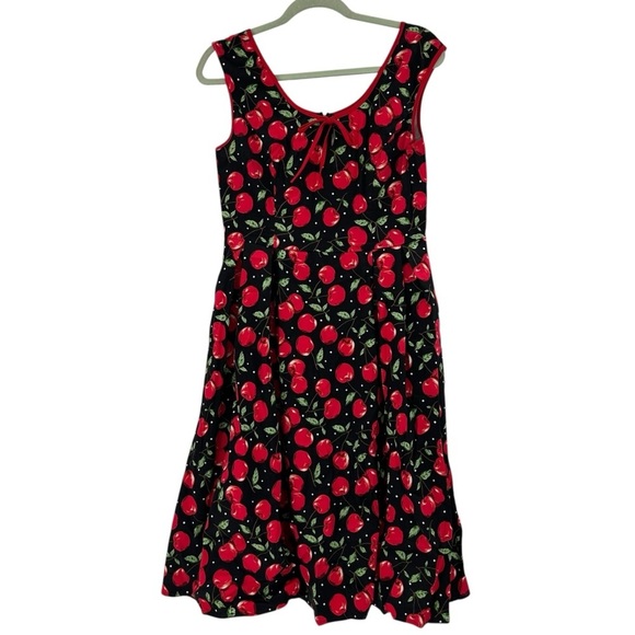 Novelty Print Vintage Cherry Print Pin Up Dress Cotton Blend Size Medium - Picture 1 of 9